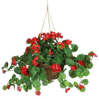 Nearly Natural Geranium Hanging Basket Silk Plant
