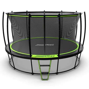 JumpFlex HERO 14' Round Trampoline for Kids Outdoor Backyard Play Equipment Playset with Net Safety Enclosure & Ladder, 550LB Capacity, Green/Black