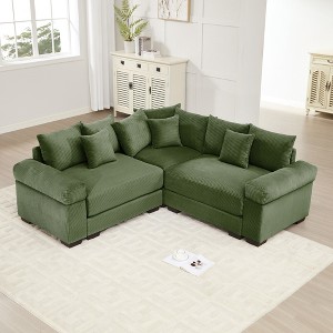 Oversized 79.1" Corduroy Cloud Modular L-Shaped Sectional Sofa with Thick Cushion and Wide Armrests - 1 of 4