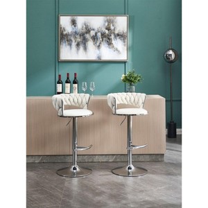 CAVINAS Set of 2 Adjustable Swivel Bar Stools,Velvet Counter Stools with Chrome Footrest & Chrome Base,Bar Chairs for Home Pub & Kitchen Island - 1 of 4