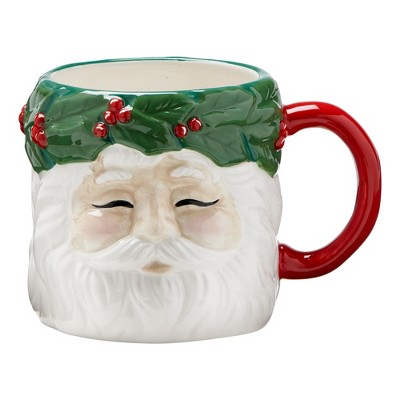 tagltd Vintage Santa Face with Wreath Stocking Stoneware Dishwasher Safe Mug, 16 oz