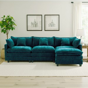 Chenille 3-Seat Sectional Sofa – Modular Deep Seat Sleeper Couch with Ottoman & Side Pocket | Ultimate Comfort for Living Room, Apartment, or Office - 1 of 4