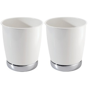 iDesign Small Round Bathroom Trash Can - Set of 2 - White/Chrome - 1 of 4