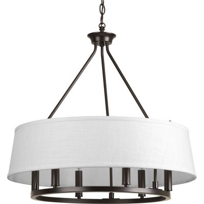 Elegant Antique Bronze 6-Light Chandelier with Summer Linen Shade