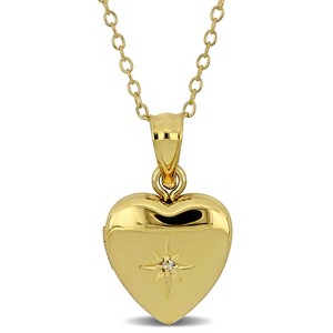 EVERLY JEWELRY | Yellow Plated Sterling Silver 12mm Heart Locket Pendant with Diamond Accent & Cable Chain, 18-inch - 1 of 4