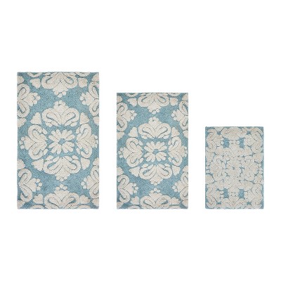 Medallion Collection 3 Piece 100% Cotton Tufted Bathroom Rug Set  with Non-Slip Backing, Machine Washable, Tumble Dry Bath Mat