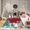 Modern Red Christmas Rug with Snow Tree Print Ultra Soft Thin Floor Mat Non Slip Washable for Bathroom Bedroom Living Room Decor - 3 of 4