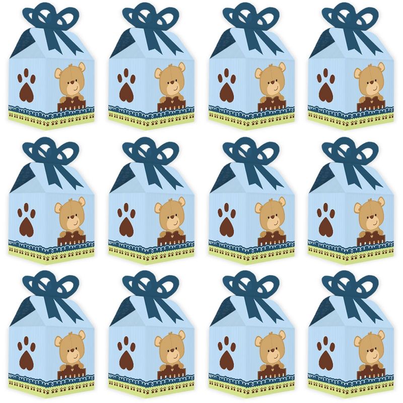 Big Dot of Happiness Baby Boy Teddy Bear - Square Favor Gift Boxes - Baby Shower Bow Boxes - Set of 12, 5 of 9