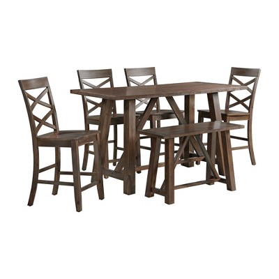 6pc Regan Counter Height Dining Set with 4 Side Chairs and Bench Cherry - Picket House Furnishings