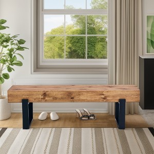 59"W Shoe Bench Dining Bench Bed Bench Entryway Benche Kitchen Table Benche, Natural Wood Wash+Black-ModernLuxe - 1 of 4