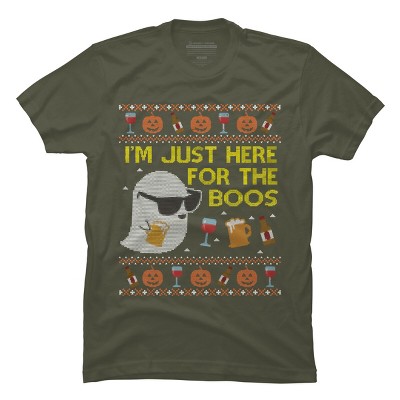 Men's Design By Humans Funny Here For The Boos Ugly Halloween Sweater By DragonTee T-Shirt