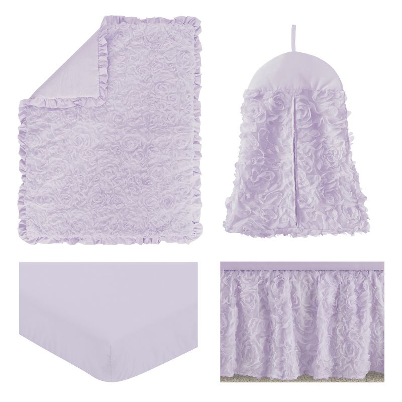 Sweet Jojo Designs Girl Baby Crib Bedding Set - Rose Collection Lavender Purple 4pc, 3 of 8