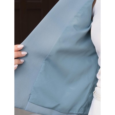 INSPIRE CHIC Women's 3/4 Sleeve Notched Collar One Button Business Casual Cropped Suit Blazer Large Gray Blue — фото 5