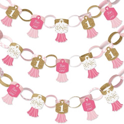 Big Dot of Happiness 1st Birthday Girl - Fun to be One - 90 Chain Links 30 Paper Tassels Decor Kit - First Birthday Party Paper Chains Garland - 21 ft