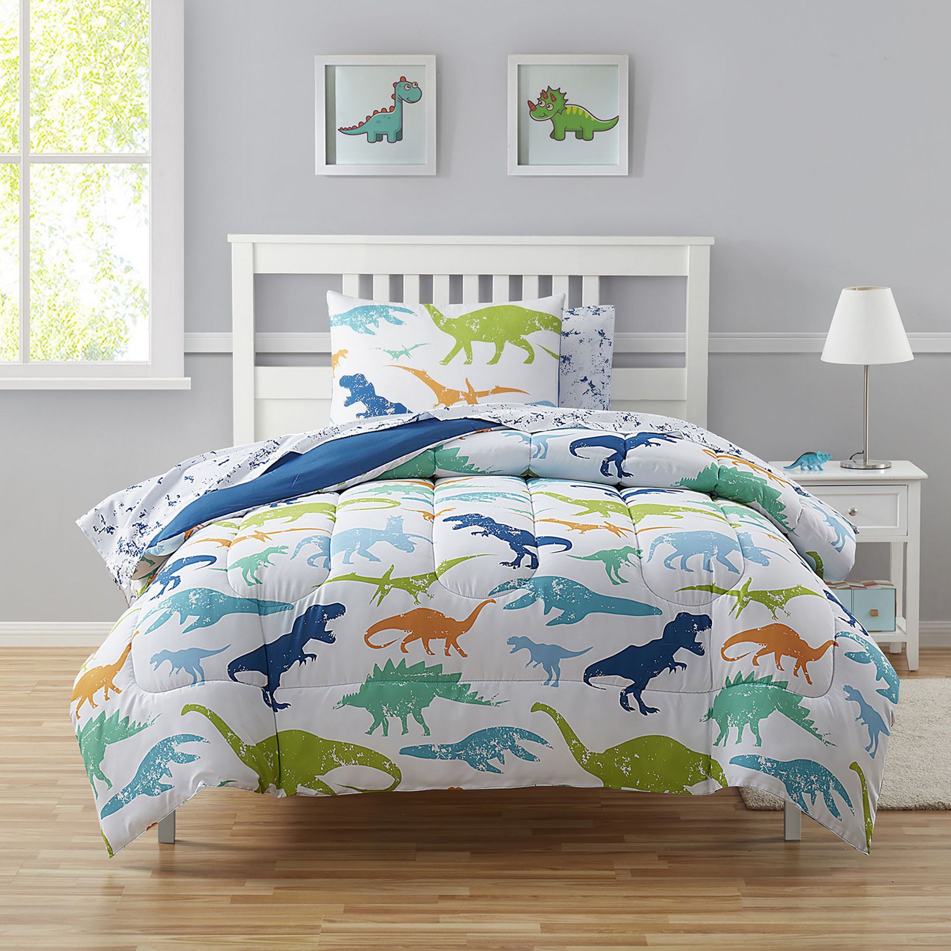 Kids Bedding Set Bed in a Bag for Boys and Girls Toddlers Printed Sheet Set and Comforter, Twin, Dinosaur