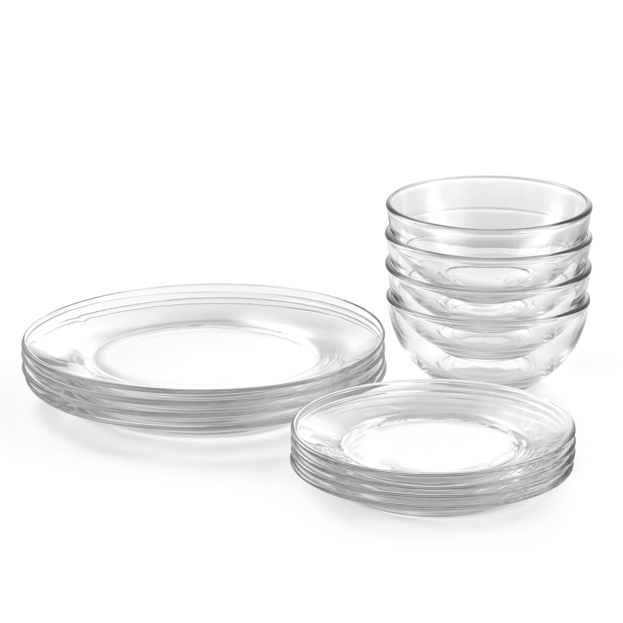 Libbey 12‑Piece Clear Glass Round Dinnerware Set, Service for 4