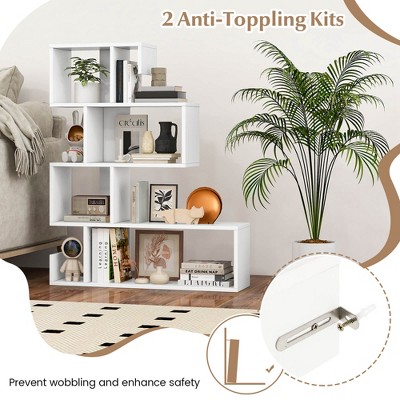 White Engineered Wood S-Shaped 5-Tier Bookshelf Set
