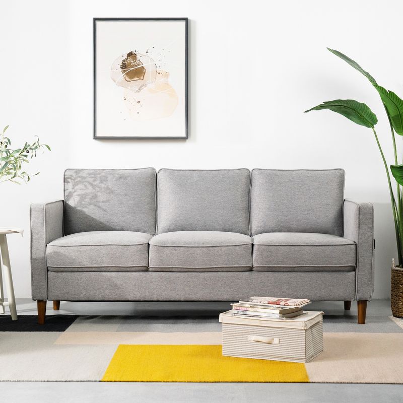 Hana Modern Linen Fabric Sofa/Couch with Armrest Pockets - Mellow, 1 of 9
