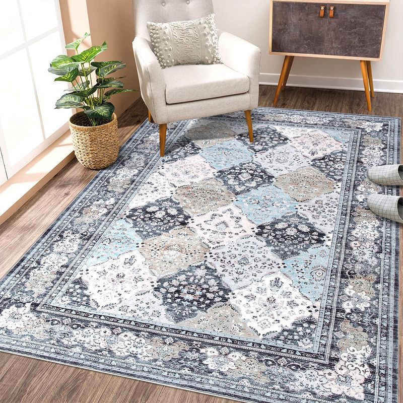 Area Rug Washable Rug Vintage Bohemian Rug Low-Pile Indoor Moroccan Carpet, Ultra Soft Area Rugs for Bedroom Living Room Dining Room, 5' x 7' Blue, 3 of 10