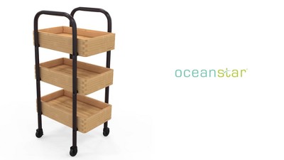 Black and Natural Bamboo 3-Tier Portable Storage Cart