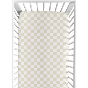 Sweet Jojo Designs Boy, Girl, Unisex/Gender Neutral Baby Fitted Crib Sheet Gingham Checkered Plaid Beige and White - 1 of 4