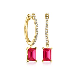 Pure Collection by Ross-Simons 1.30 ct. t.w. Lab-Grown Ruby and .15 ct. t.w. Lab-Grown Diamond Hoop Drop Earrings in 18kt Gold Vermeil - 1 of 4