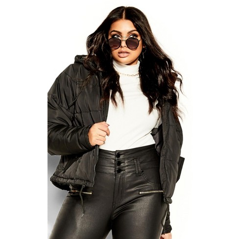 Women's Plus Size Cropped Biker Jacket - Black