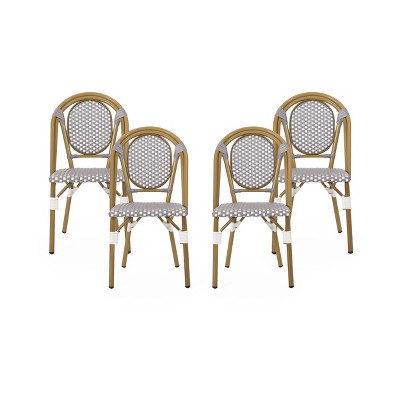 Remi 4pk Outdoor French Bistro Chairs - Gray/White/Bamboo - Christopher Knight Home