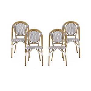 Christopher Knight Home Remi 4pk Outdoor French Cafe Chairs - Gray/White/Bamboo - 1 of 4