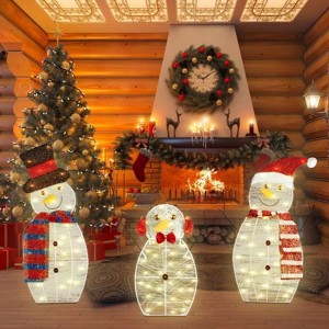 SEVOBAL 3-Piece 2D Outdoor Snowman Christmas Decorations Yard, 30" Snowman Family Indoor Holiday Lighted Christmas Decor, White, 13.38"*6.7"*30.5" - 1 of 4