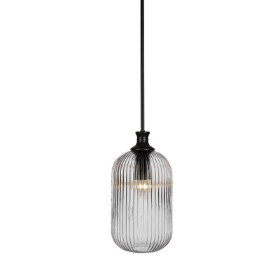 Toltec Lighting Carina 1 - Light Pendant in  Matte Black with 8.25" Clear Ribbed Shade