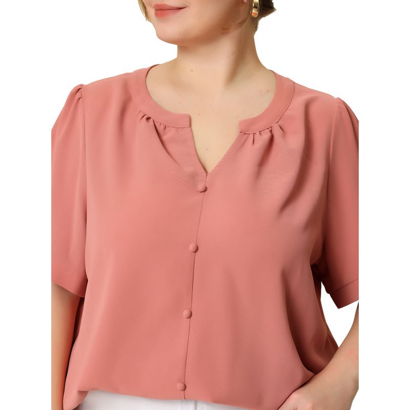 Agnes Orinda Women's Plus Size Dressy Ruched V Neck Short Sleeve Office Blouses, 5 of 6