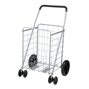 Honey-Can-Do 4 Wheel Folding Utility Cart: Silver Steel Grocery & Shopping Cart with Universal Storage - 1 of 3