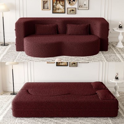 NicBex Modern Floor Convertible Sofa Bed Loveseat Couch with Pillows,Upholstered Futon Sofa for Living Room,Bedroom