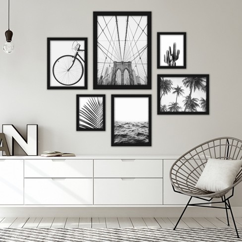 (set Of 6) Framed Prints Gallery Wall Art Set Black & White Photography ...