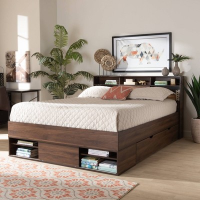 Modern Tristan Walnut Brown Queen Platform Bed with Storage