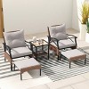 CASAINC 5 Piece Rattan Patio Conversation Set with 2 Chairs, 2 Ottomans, and Coffee Table, Gray - 3 of 4