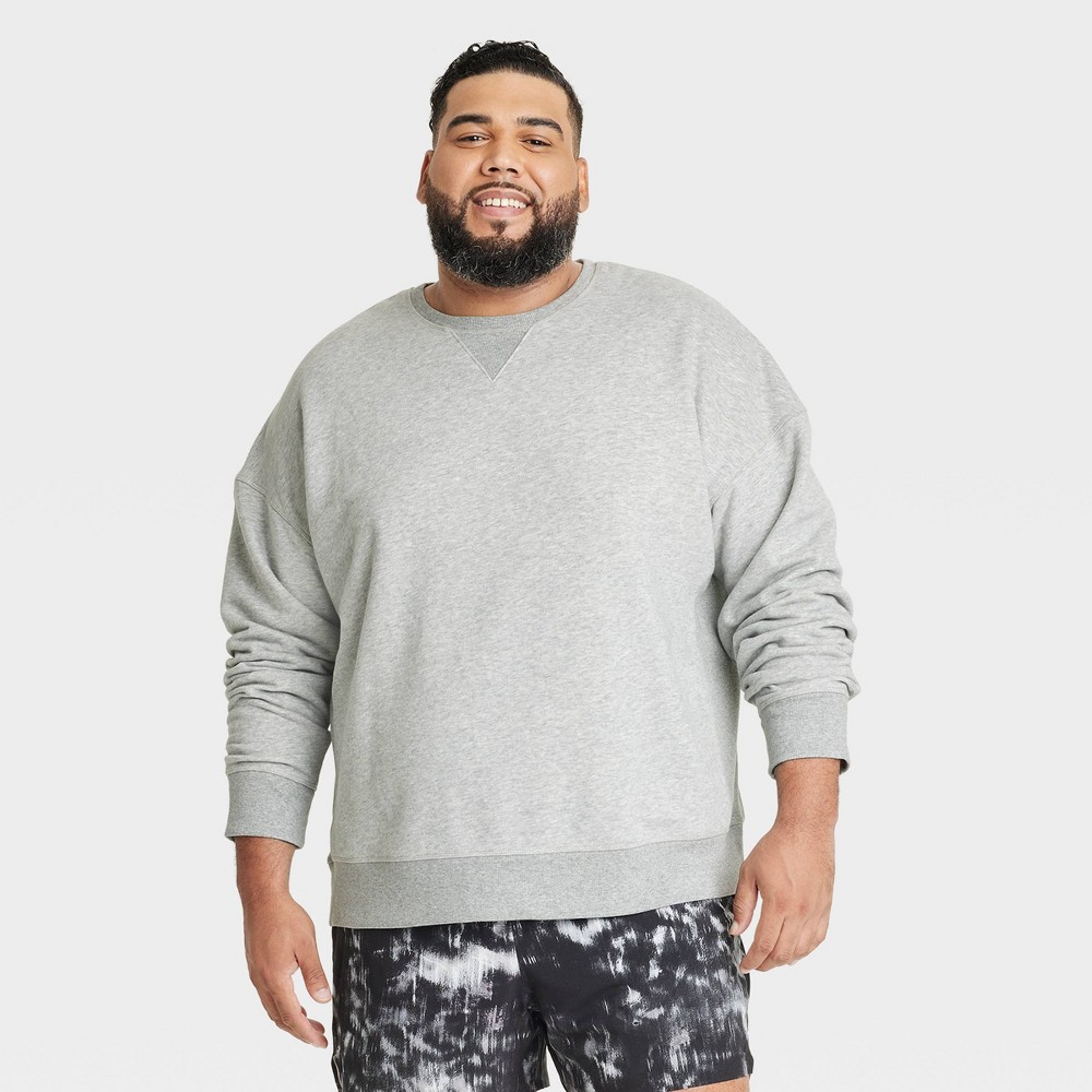 Men's Big Cotton Fleece Crewneck Sweatshirt - All in Motion™ Heathered Gray 2XL -  87984396