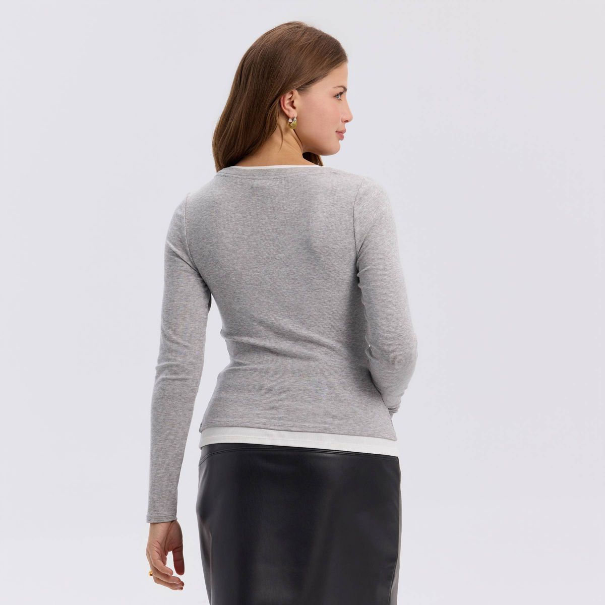 Women's Long Sleeve Contrast Ribbed Henley Top - A New Day™ - thumbnail 6