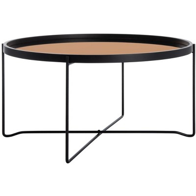 Ruby Round Rose Gold Glass and Black Wood Coffee Table