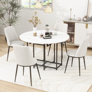 5-Piece Extendable Dining Set,Round Dining Table with Faux Marble Top and Metal Legs,4 Upholstered Foldable Dining Chairs for Small Space-Tanpinhause - 1 of 4