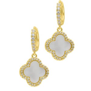 Adornia 14k Gold Plated Crystal Halo Clover Dangle Huggie Earrings - 1 of 4