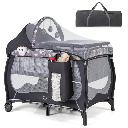 Infans 5 in 1 Portable Baby Playard With Bassinet Adjustable Canopy Changing Table Lockable Wheels Music Box Travel Baby Crib Bassinet Gray Target