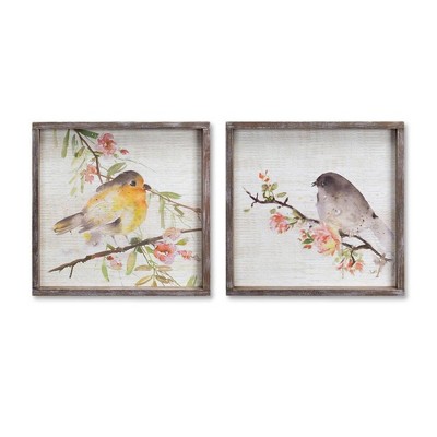 Melrose Framed Watercolor Bird Plaque (Set of 2)