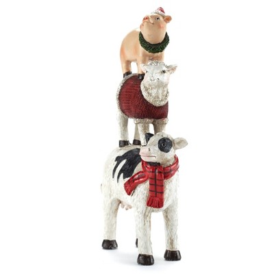 Lakeside Stacked Christmas Animals, Farm Figurine, Rustic Country Decor - Cow, Sheep, Pig