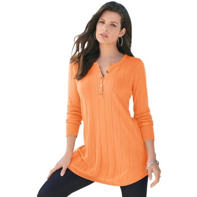 Roaman's Women's Plus Size Fine Gauge Drop Needle Henley Sweater