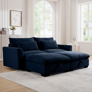 Cozy Two-Seater: Corduroy Sofa with Built-In Footrest Storage - 1 of 4