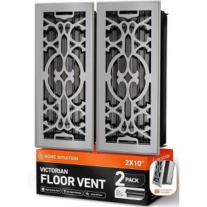 Home Intuition Victorian Floor Vent Cover 4X12 Inch Floor Register with Mesh Cover Trap Heat and Air Walkable Metal Vent for HVAC Duct,Light Grey - 1 of 4