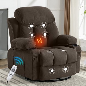 Dronkon Swivel Rocker Recliner Massage heated sofa with USB and 2 cup holders in side pockets - 1 of 4
