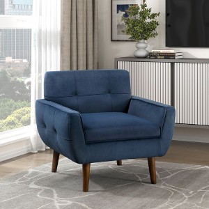 Velvet Upholstery Solid Wood Tufted Contemporary Accent Chair with Foam Cushions, Attached Cushions and Dark Brown Legs - 1 of 4